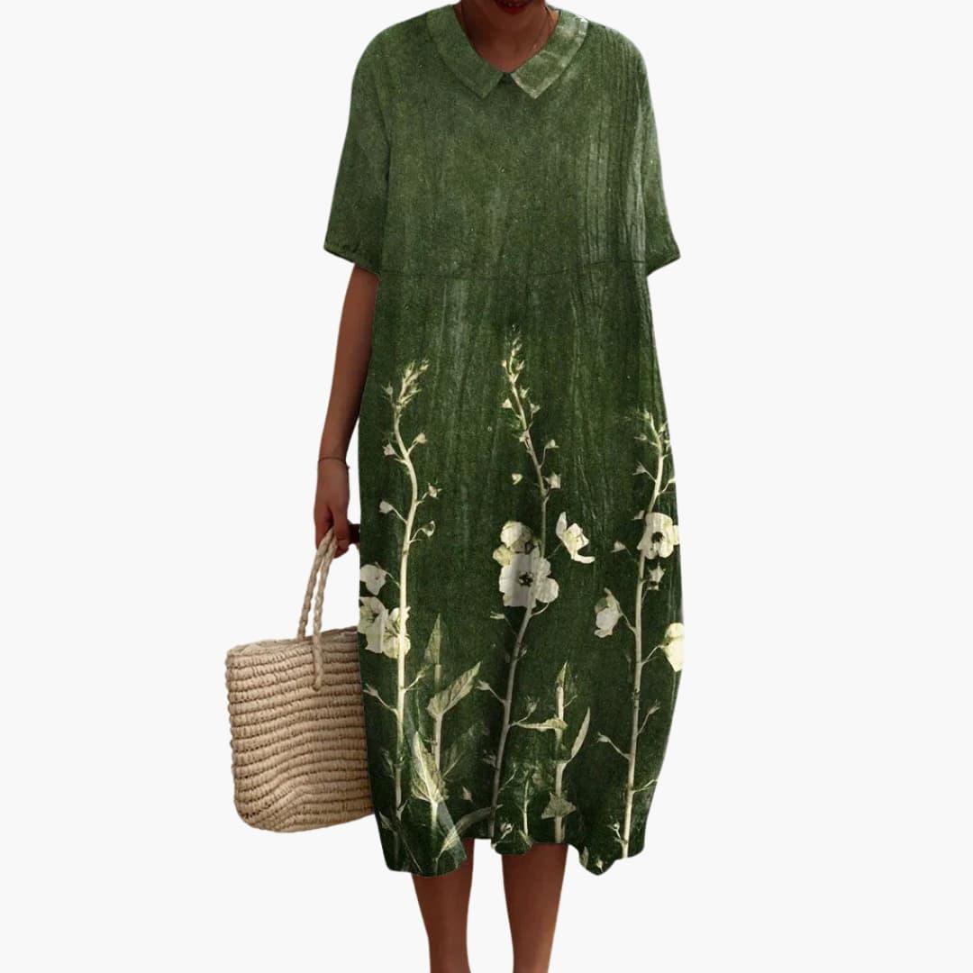 Women's Floral Print Relaxed Midi Dress with Pockets