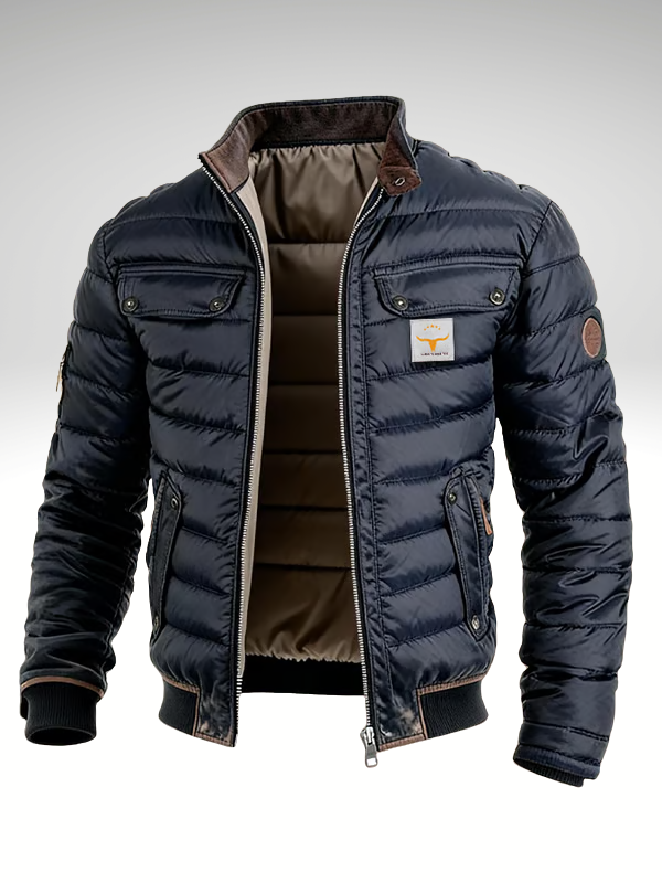 Men's Puffer Quilted Winter Jacket with Stand Collar