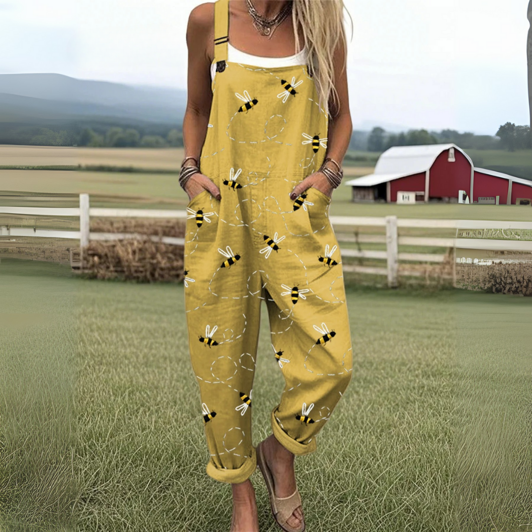 Women's Bee Print Relaxed Overall Jumpsuit
