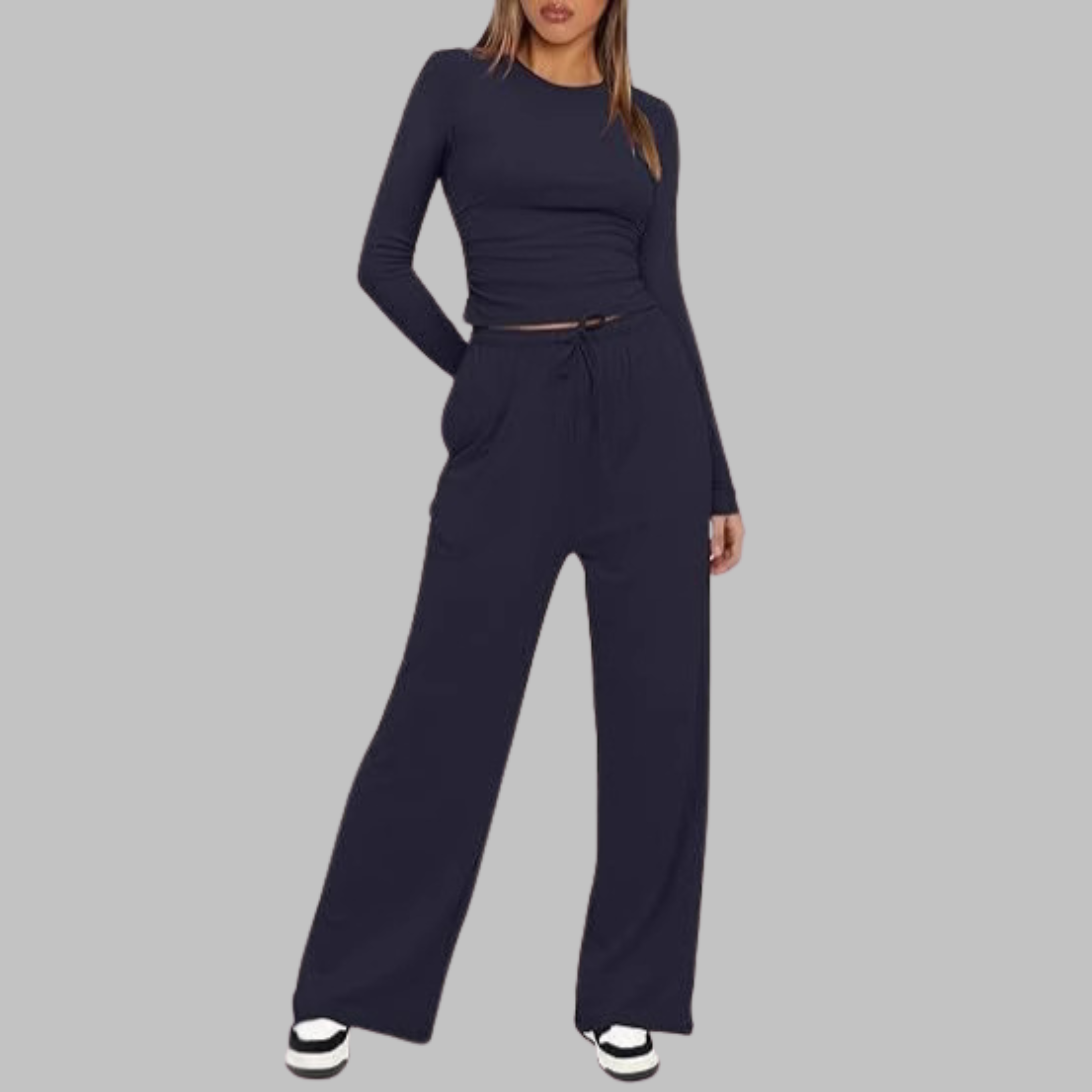 Women's Long Sleeve Top Wide Leg Pants Set