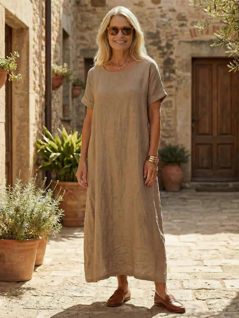 Women's Relaxed Maxi Dress with Short Sleeves