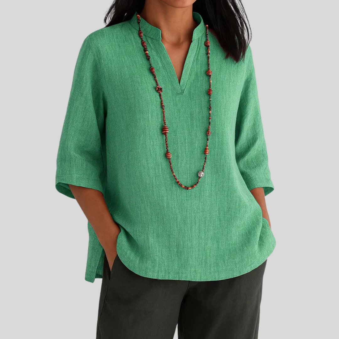Women's Casual Loose Fit V-Neck 3/4 Sleeve Everyday Blouse
