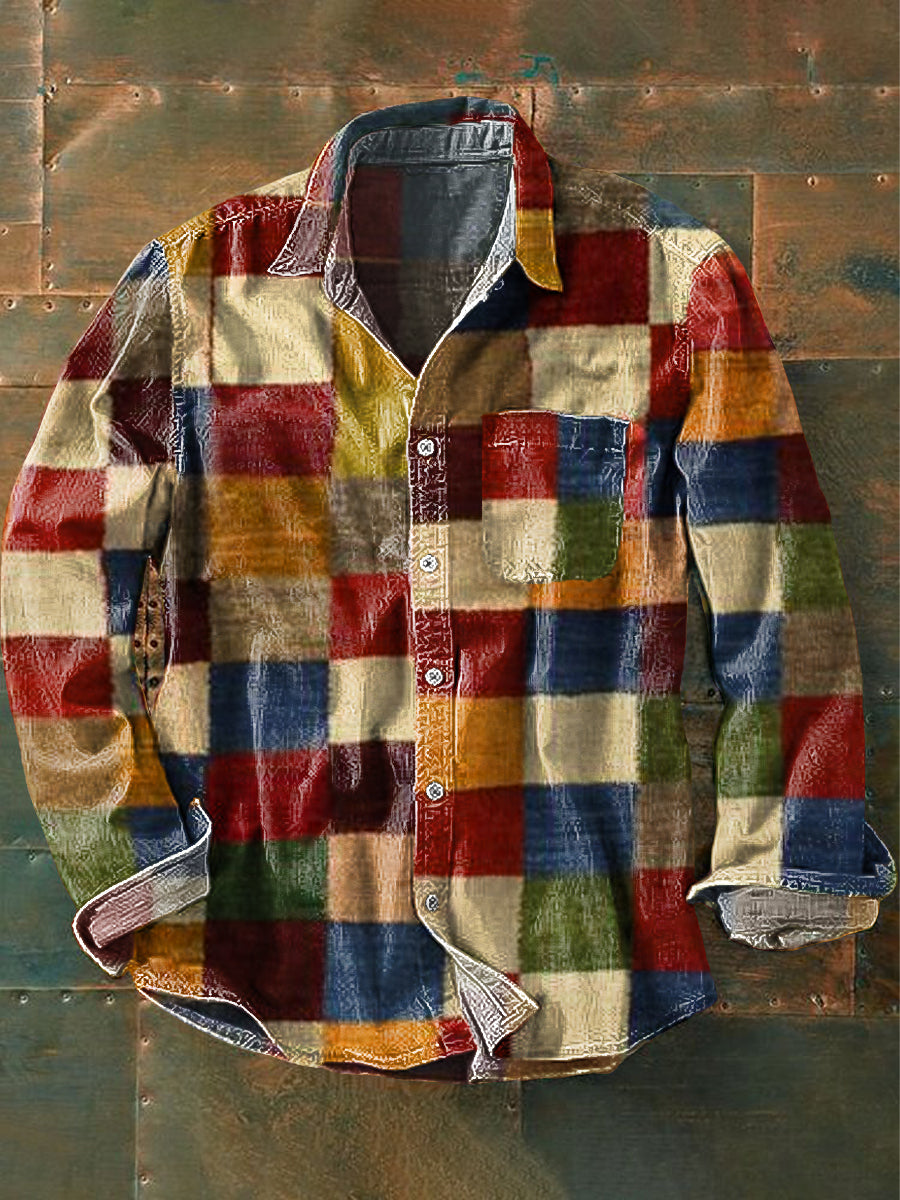 Men’s Vintage Button-Up Shirt with Relaxed Classic Fit
