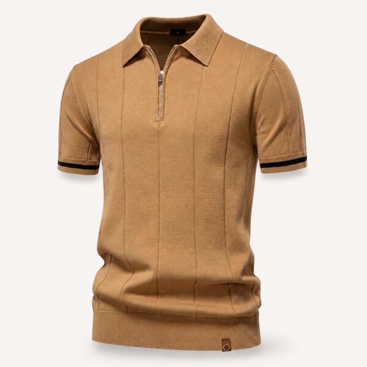 Men's Ribbed Zip Neck Polo Shirt