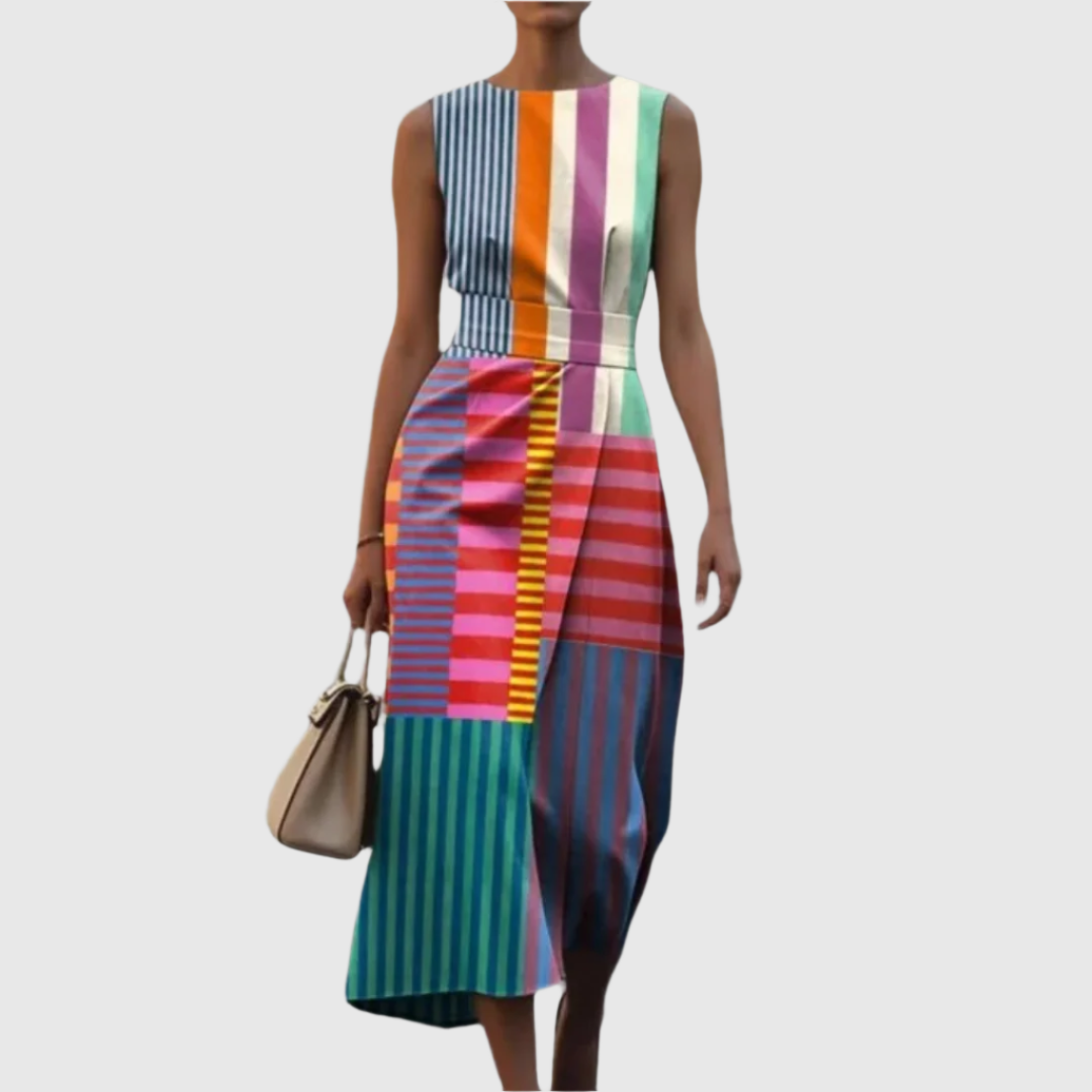 Women's Color Block Striped Sleeveless Midi Dress