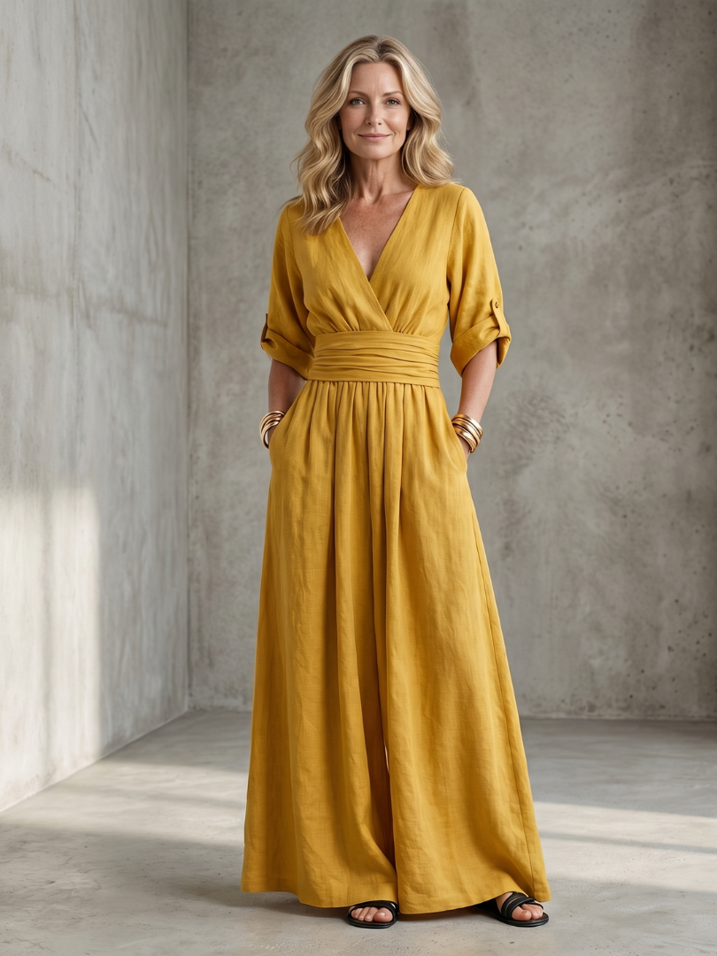 Women's Cross Front Wide Leg Jumpsuit