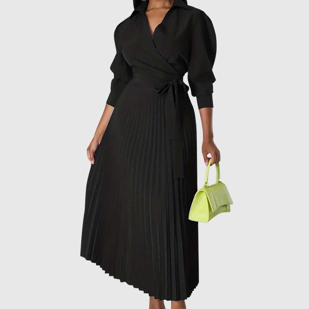 Women's Pleated Wrap Maxi Dress with Tie Waist
