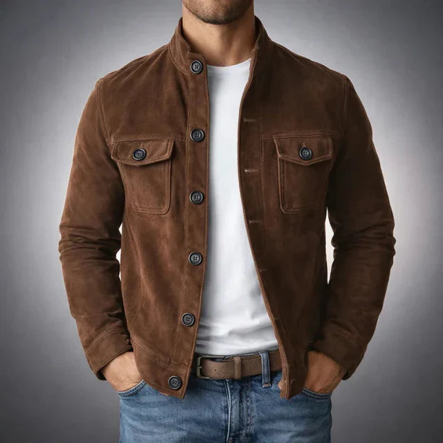Men's Suede Jacket with Pocket Detail