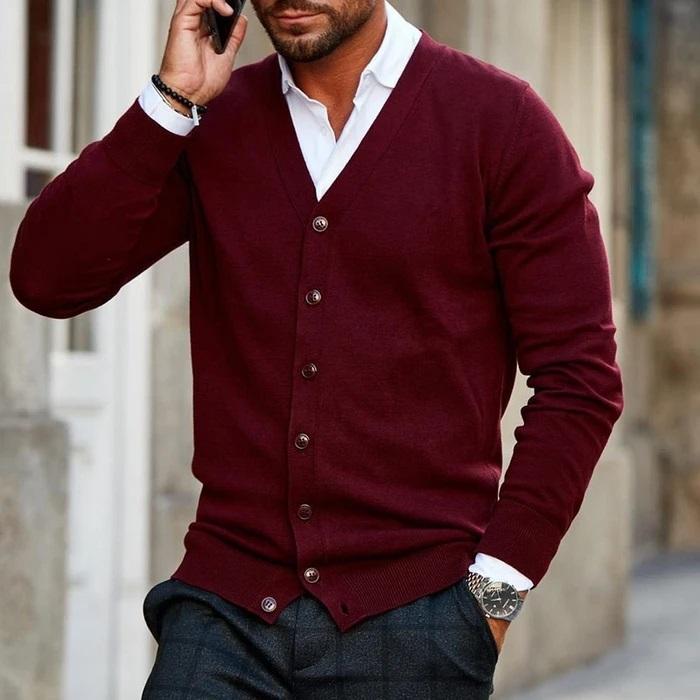 Men's Button-Up Soft Knit Long Sleeve Cardigan