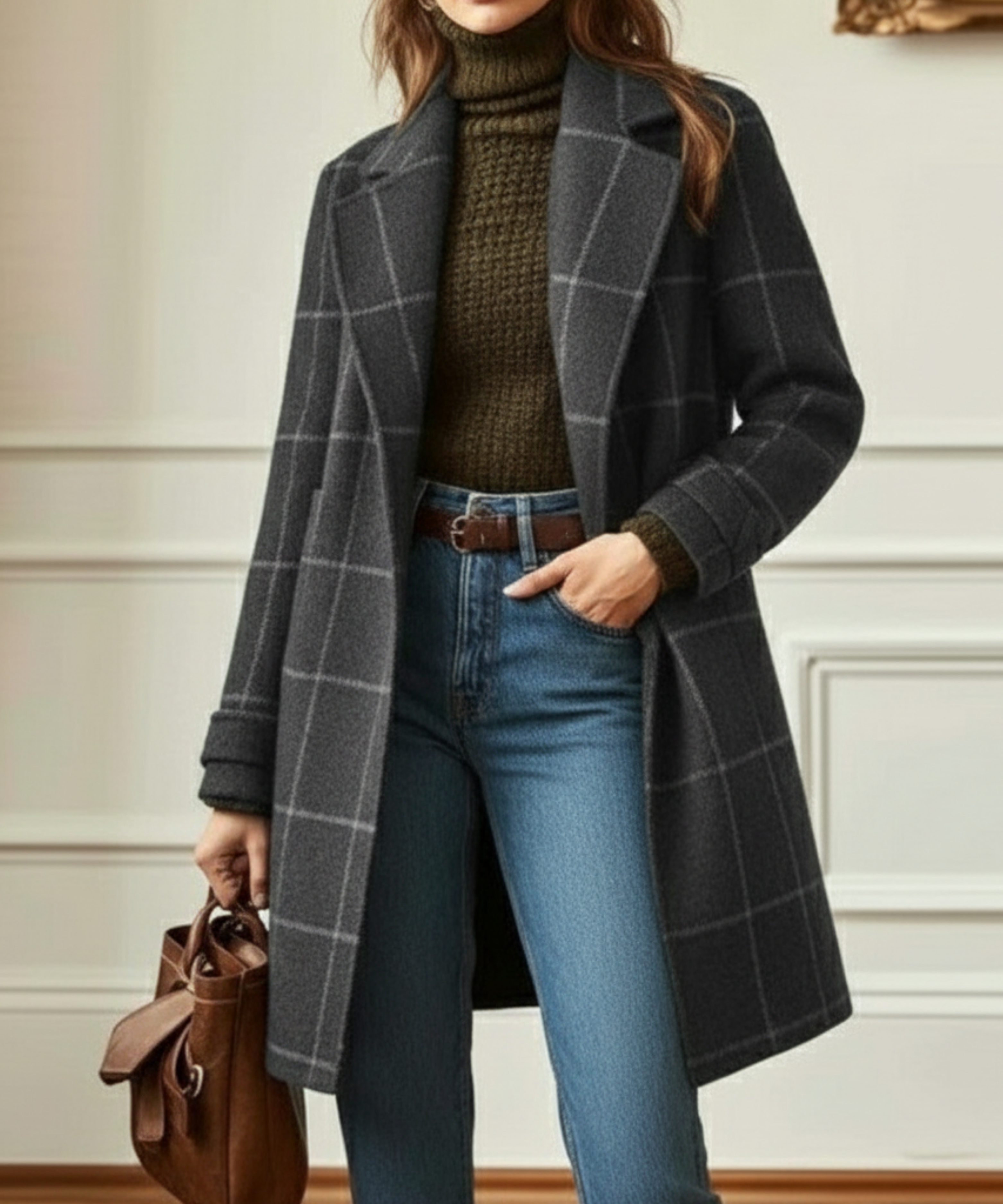 Women's Classic Checkered Long Coat