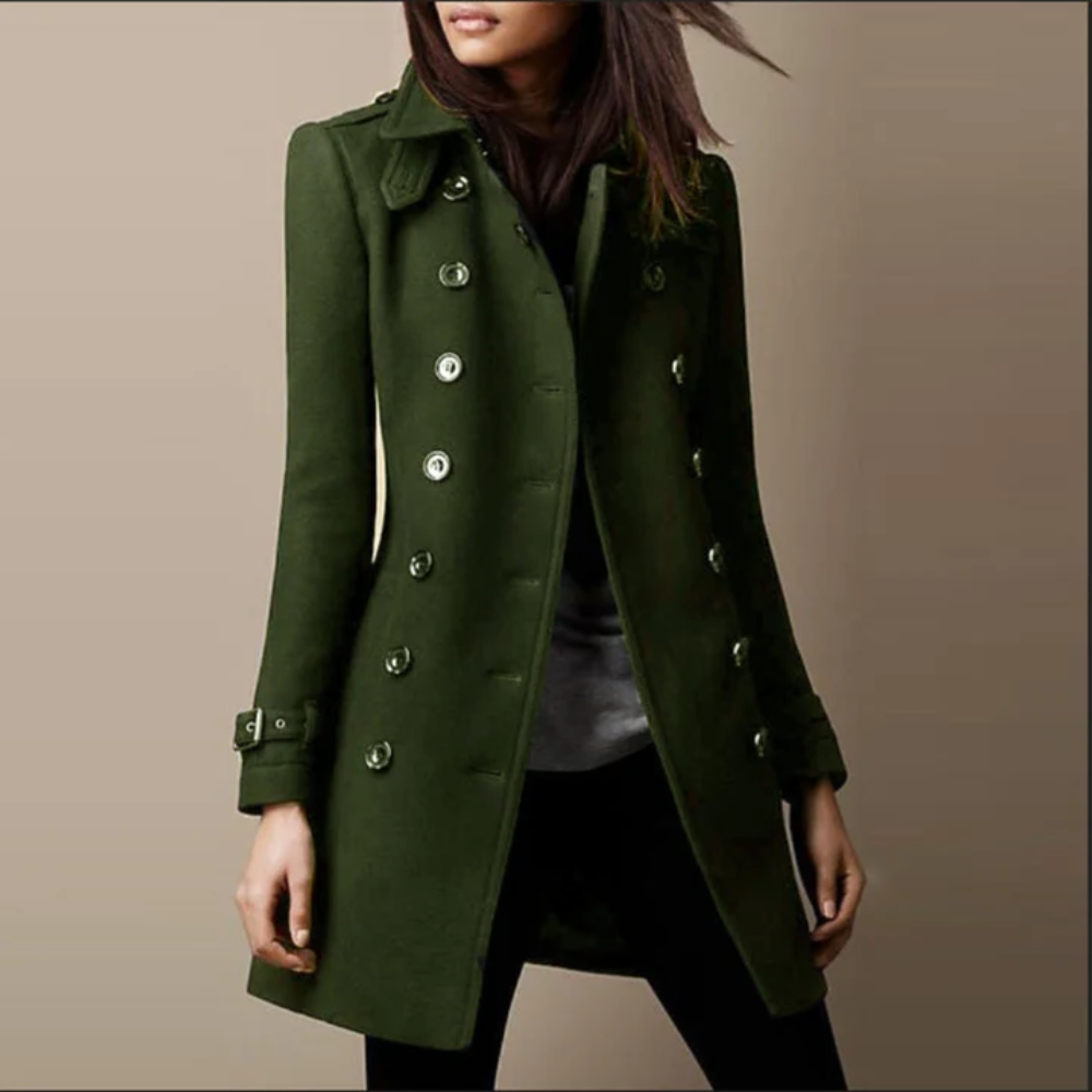 Women’s Tailored Long Winter Trench Coat with Lapel Collar