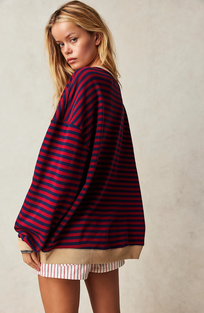 Women's Oversized Striped Crew Neck Sweatshirt