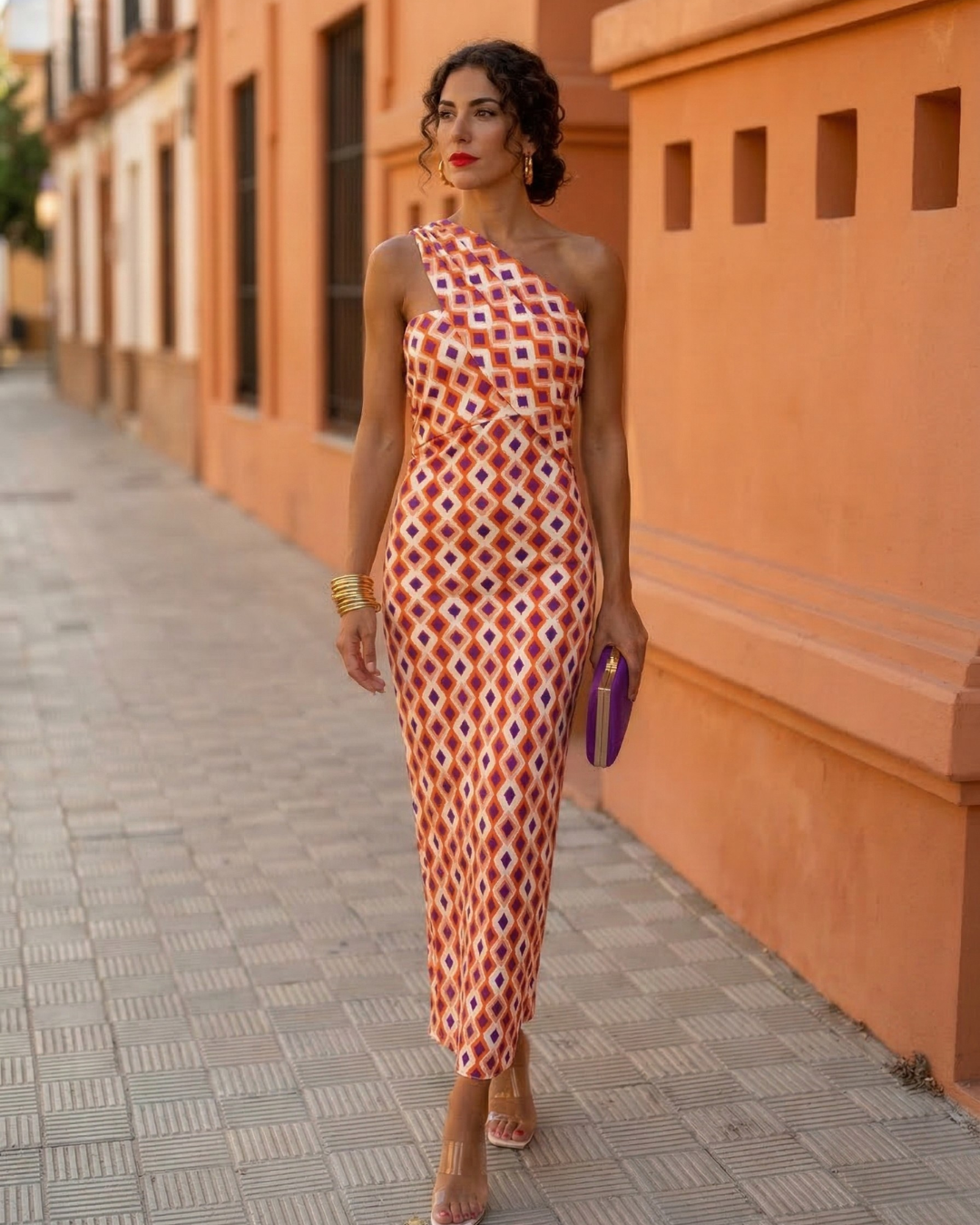 Women's Asymmetrical One-Shoulder Midi Dress