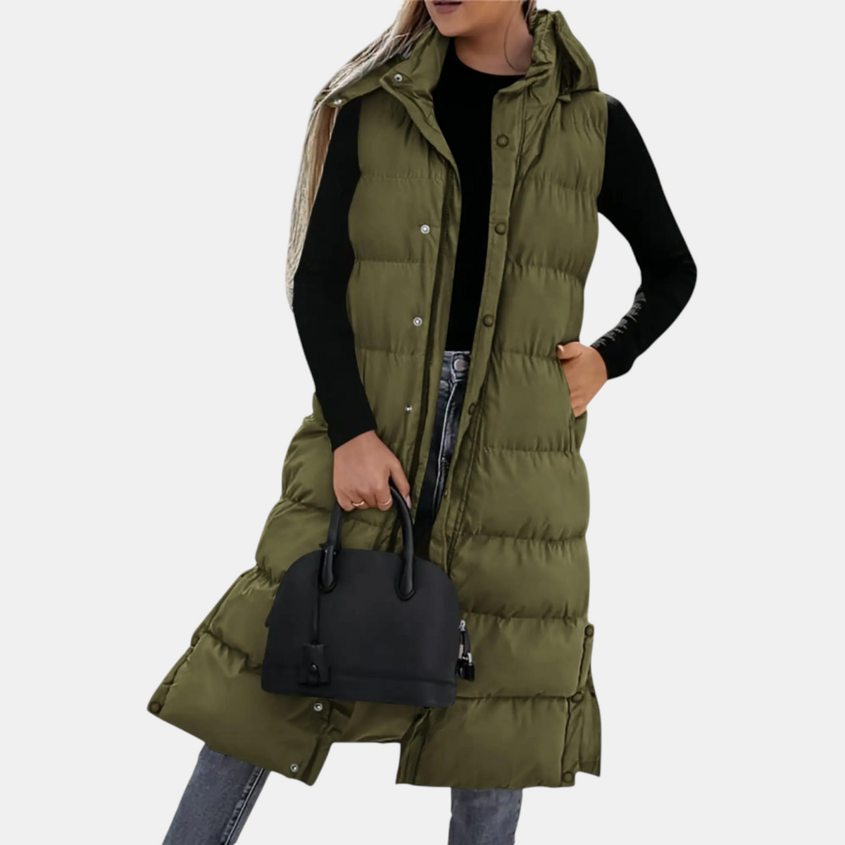 Women's Maxi Quilted Vest with Hood