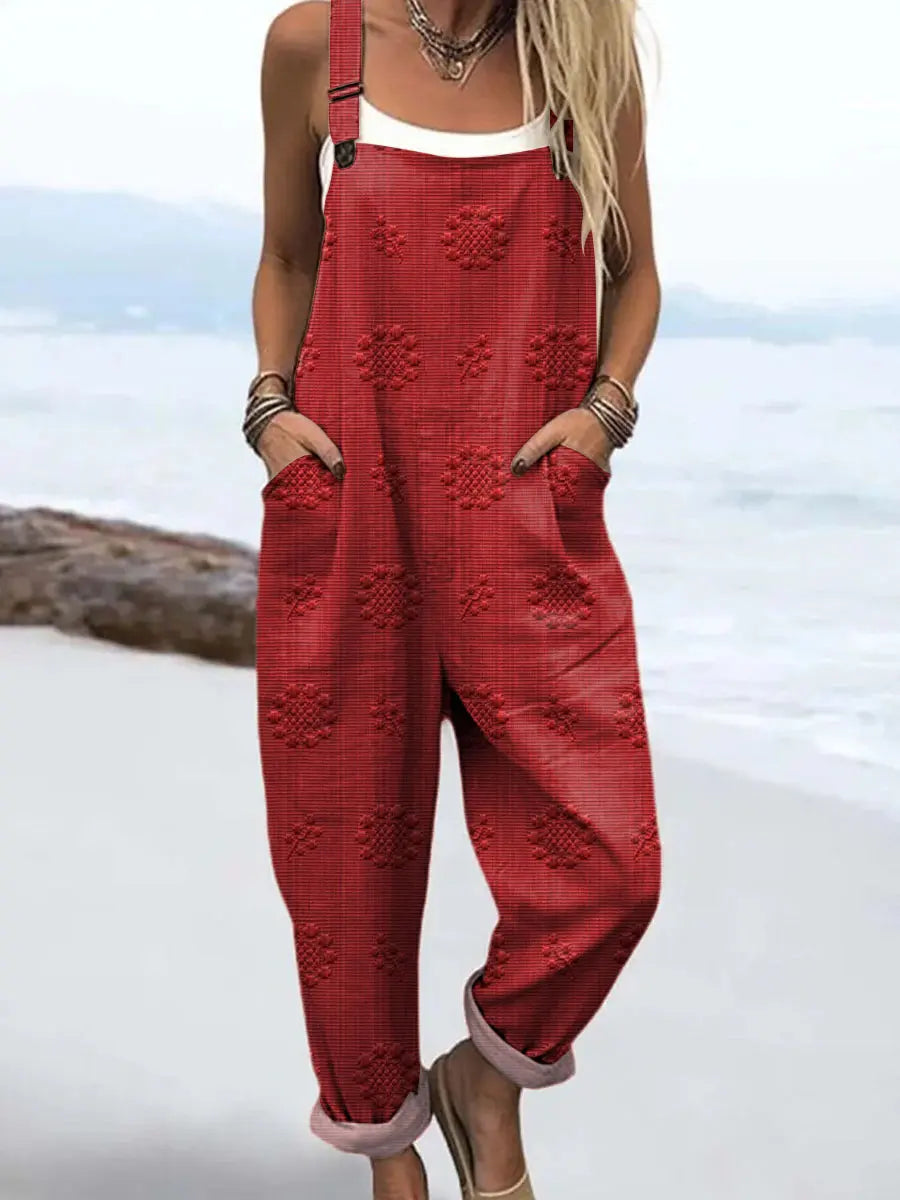 Women's Relaxed Pattern Jumpsuit with Practical Pockets