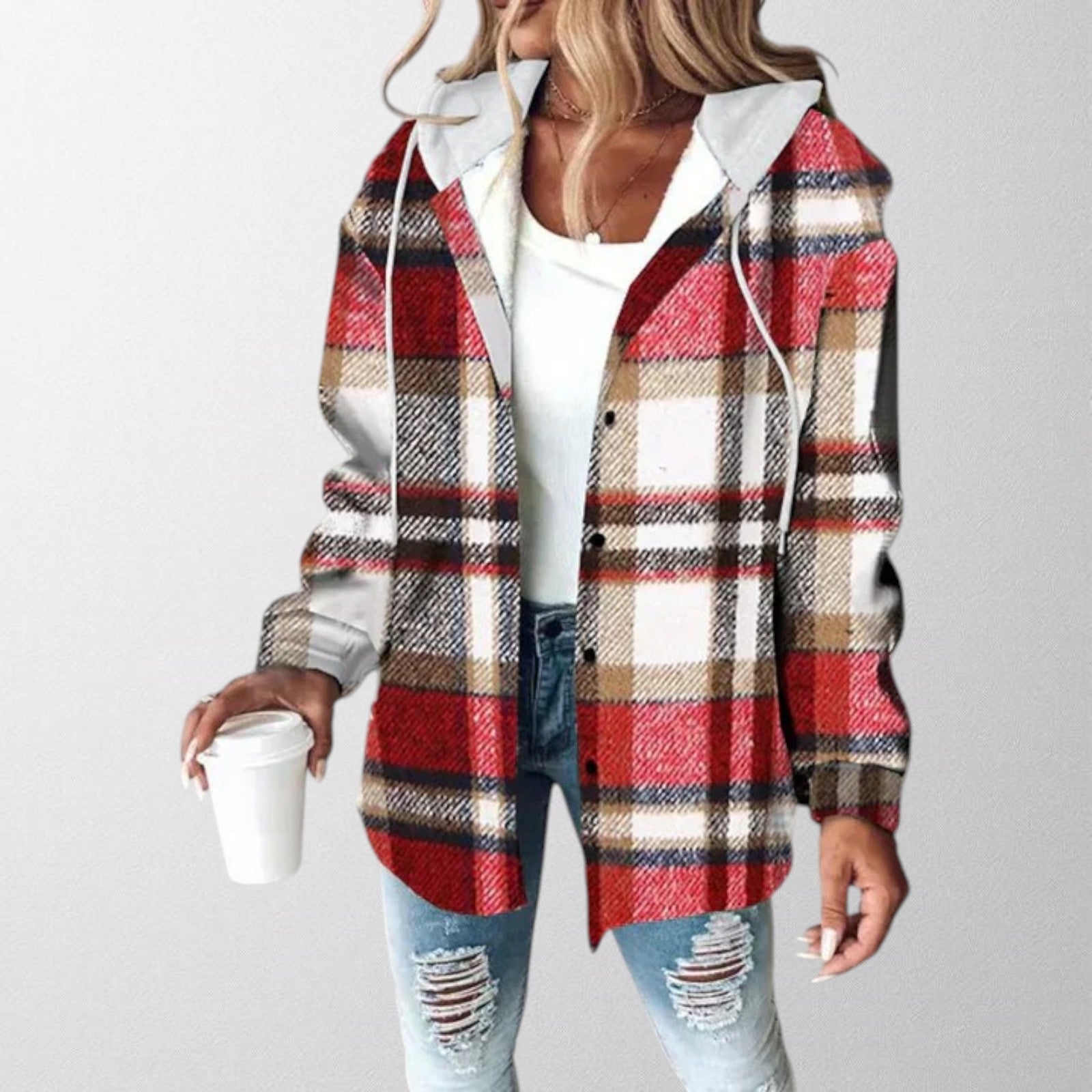 Women's Plaid Hooded Zip-Up Jacket