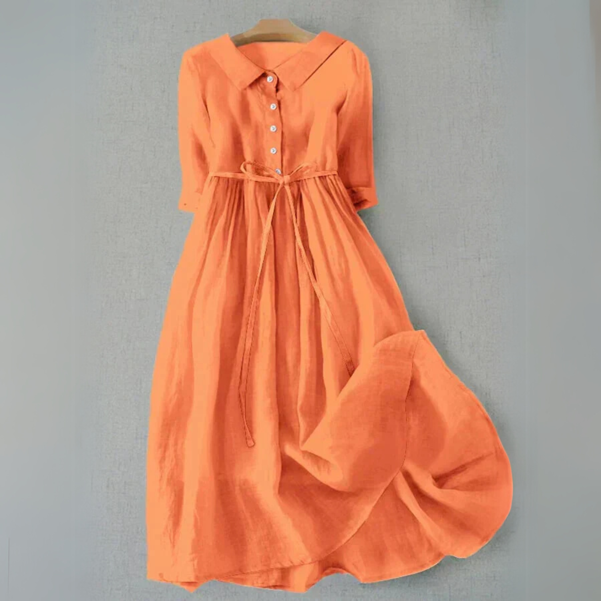 Women's Button Front Tie Waist Midi Dress