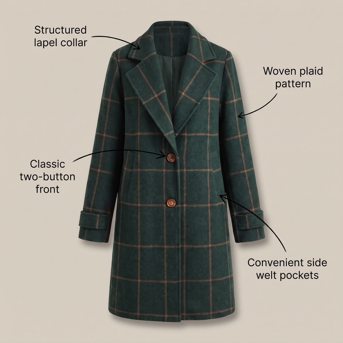 Women's Plaid Wool-Blend Longline Coat