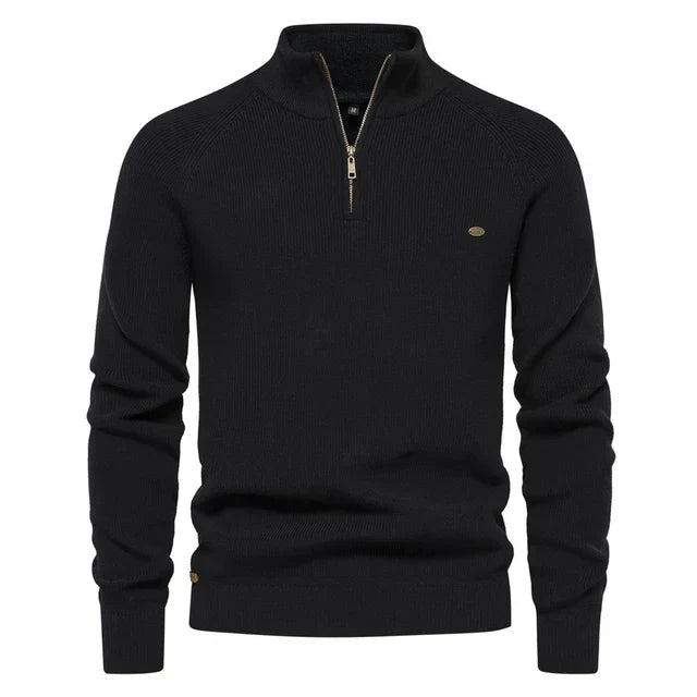 Men's Knit Quarter-Zip Classic Ribbed Sweater