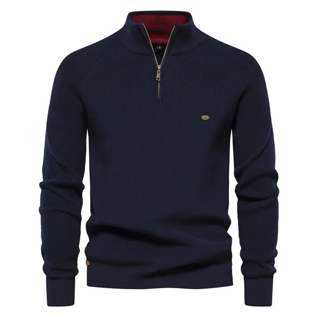 Men's Knit Quarter-Zip Classic Ribbed Sweater