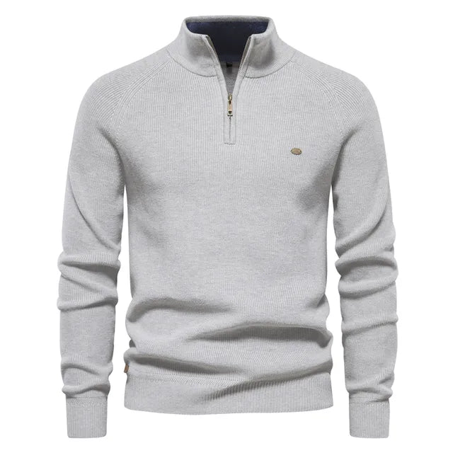 Men's Knit Quarter-Zip Classic Ribbed Sweater