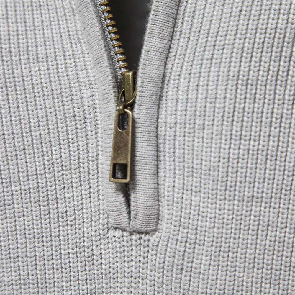 Men's Knit Quarter-Zip Classic Ribbed Sweater