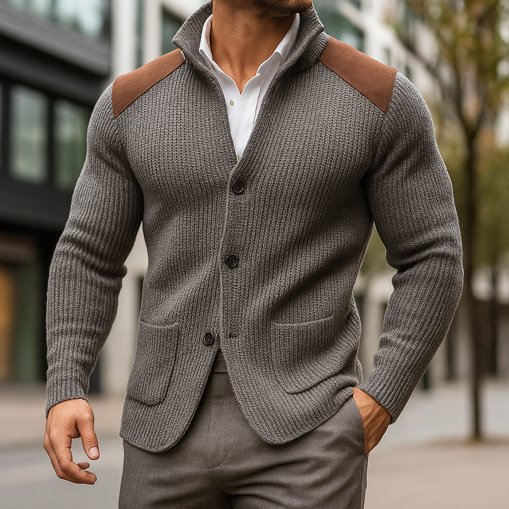 Men's Knitted Blazer with Suede Accents
