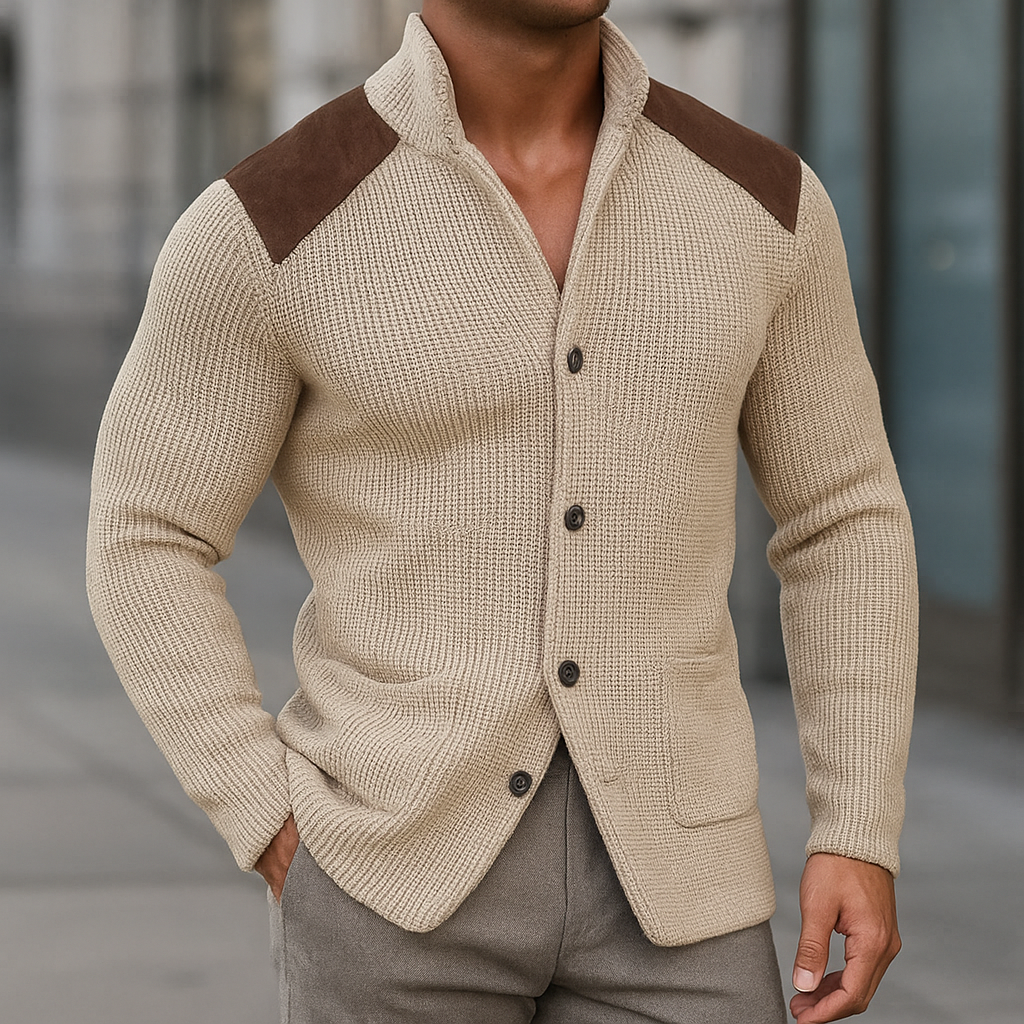 Men's Knitted Blazer with Suede Accents