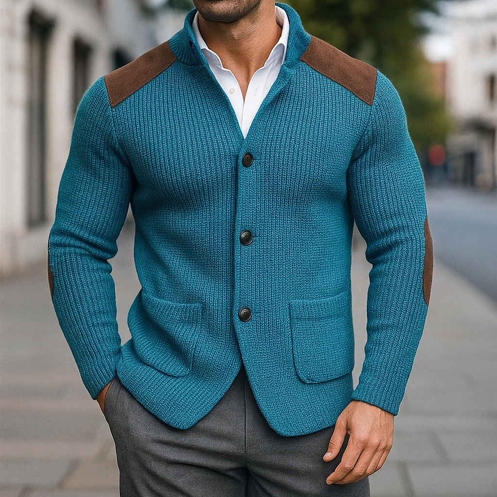 Men's Knitted Blazer with Suede Accents