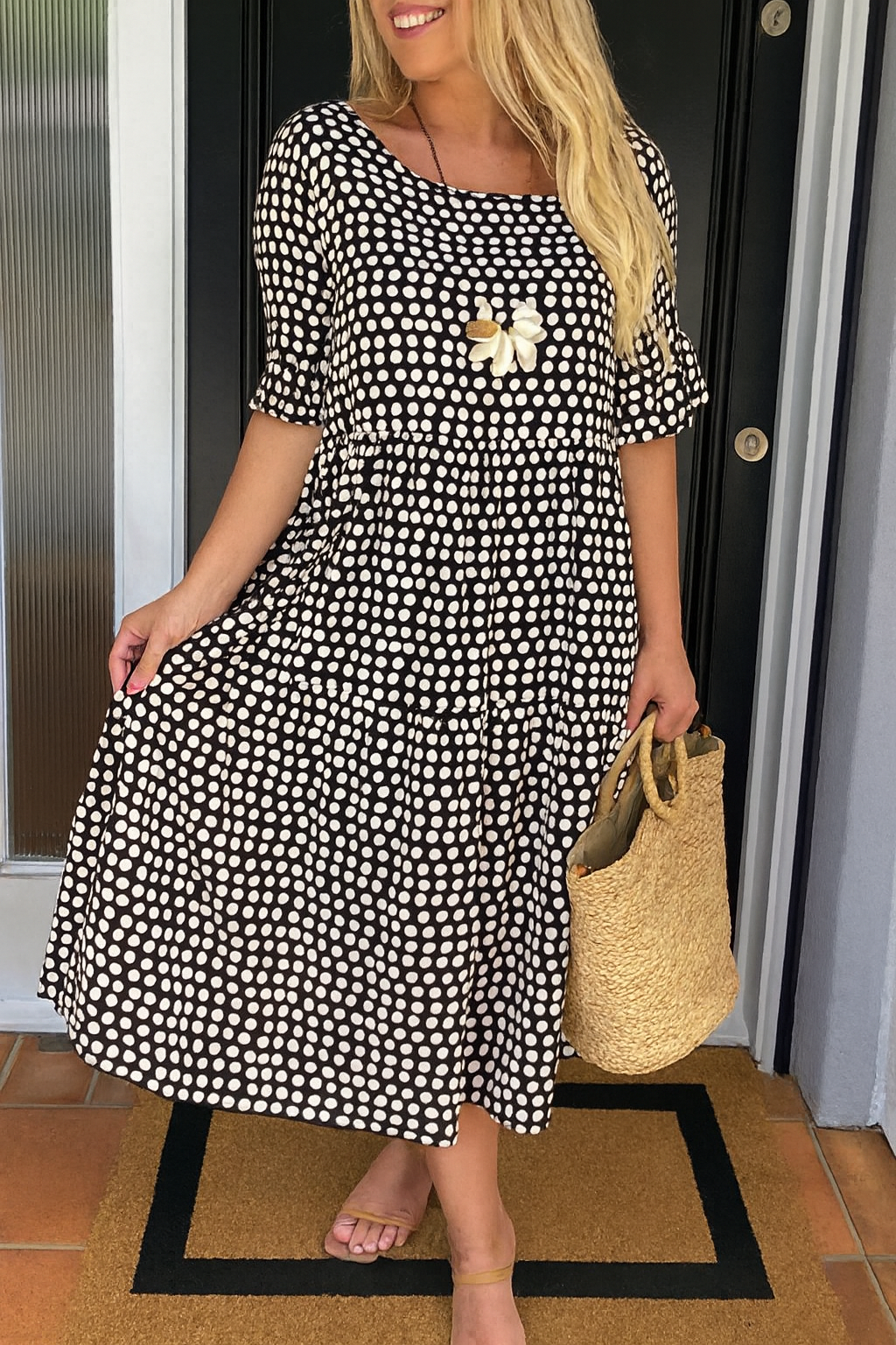 Women's Charming Gingham Tiered Midi Dress