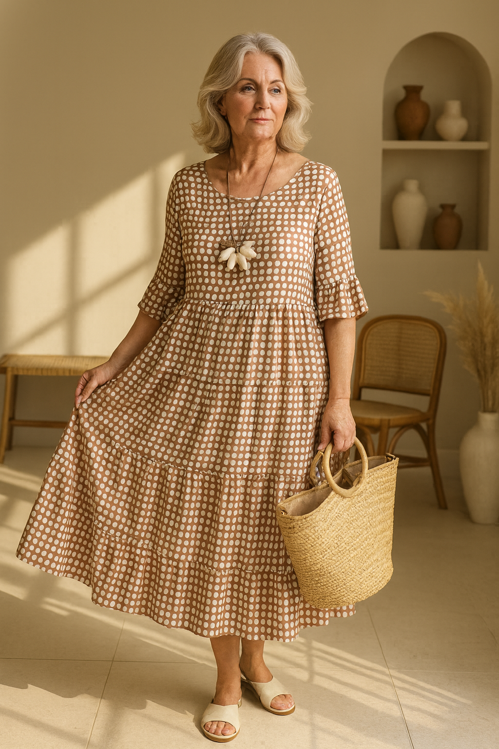 Women's Charming Gingham Tiered Midi Dress