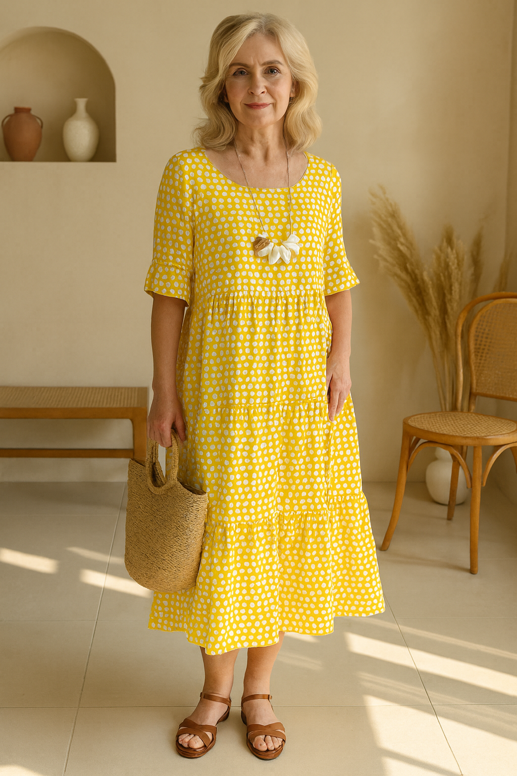 Women's Charming Gingham Tiered Midi Dress
