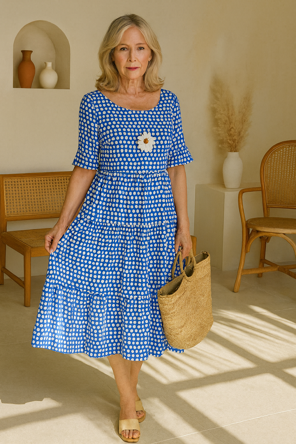 Women's Charming Gingham Tiered Midi Dress