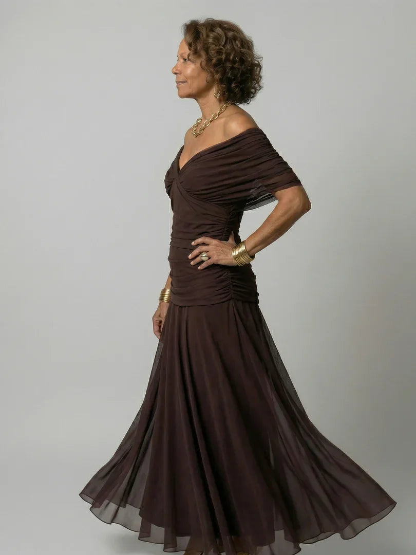 Women's Floral Mesh Maxi Dress with Ruched Bodice