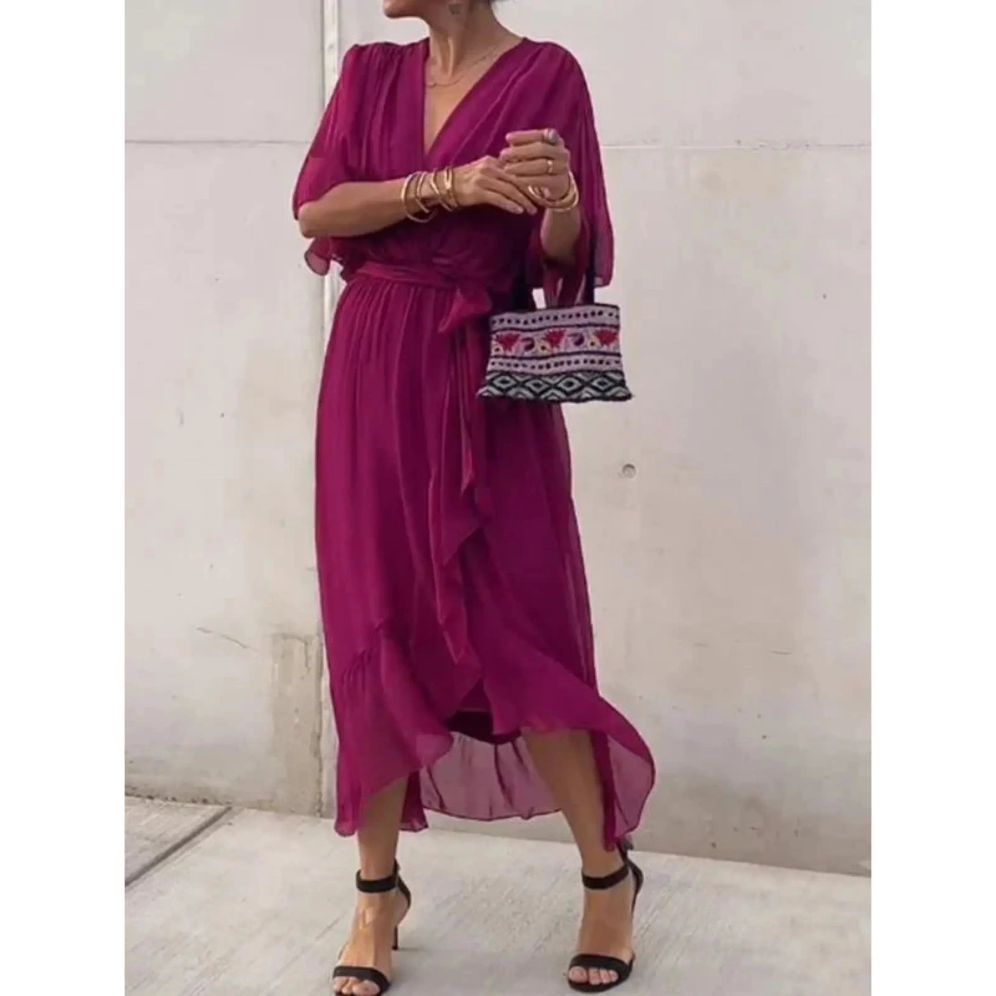 Women's Graceful Wrap-Style Midi Dress
