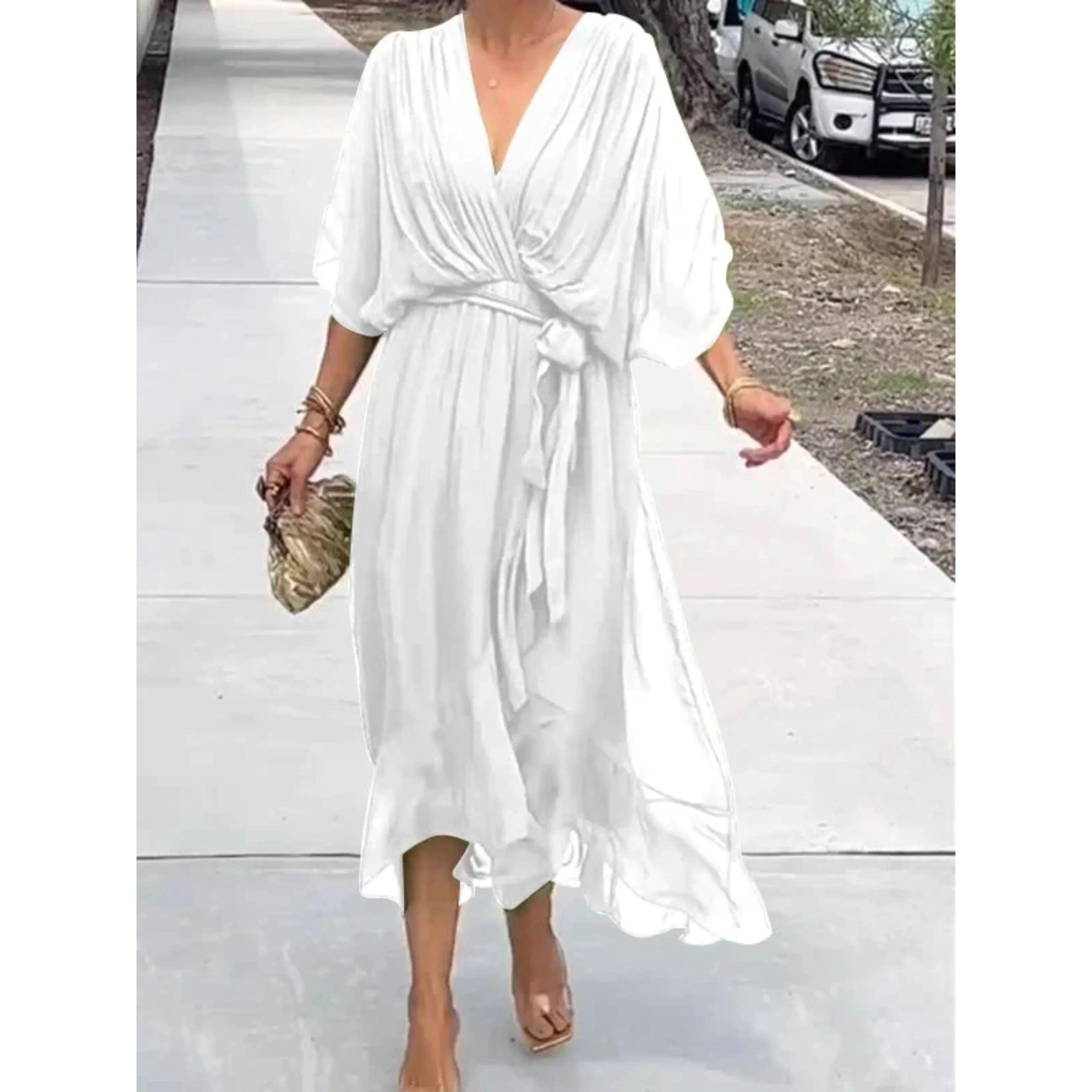 Women's Graceful Wrap-Style Midi Dress