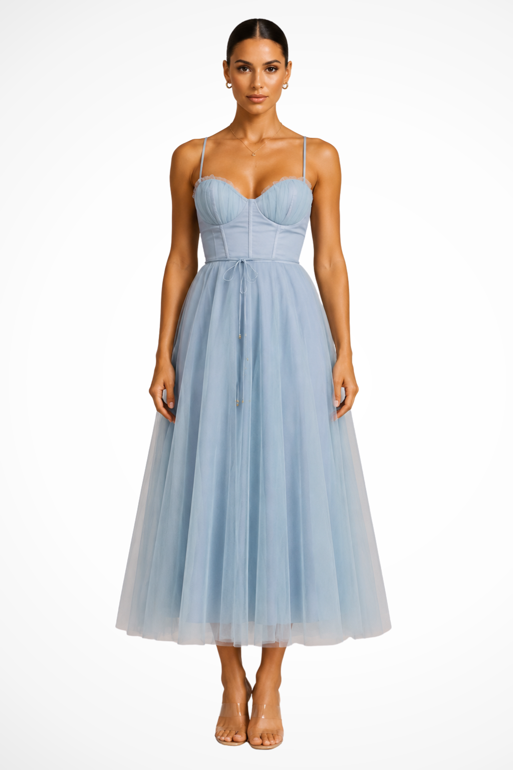 Women’s Sweetheart Neck Tulle Midi Dress