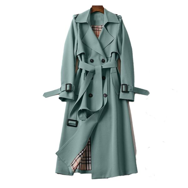 Women's Double-Breasted Belted Trench Coat with Classic Lapel