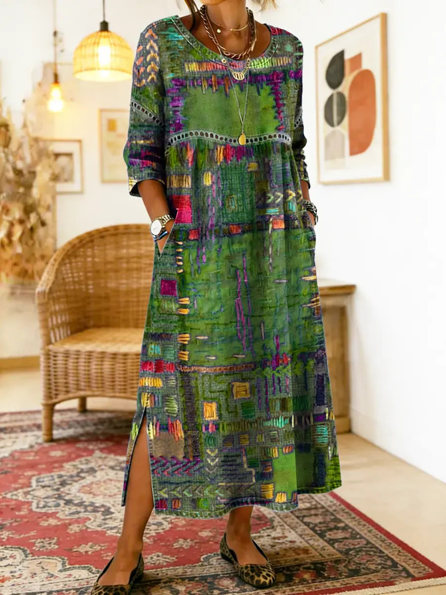 Women's Mosaic Print Side Slit Midi Dress