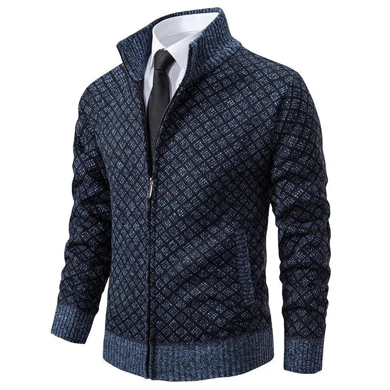 Men's Textured Zip-Up Knit Cardigan