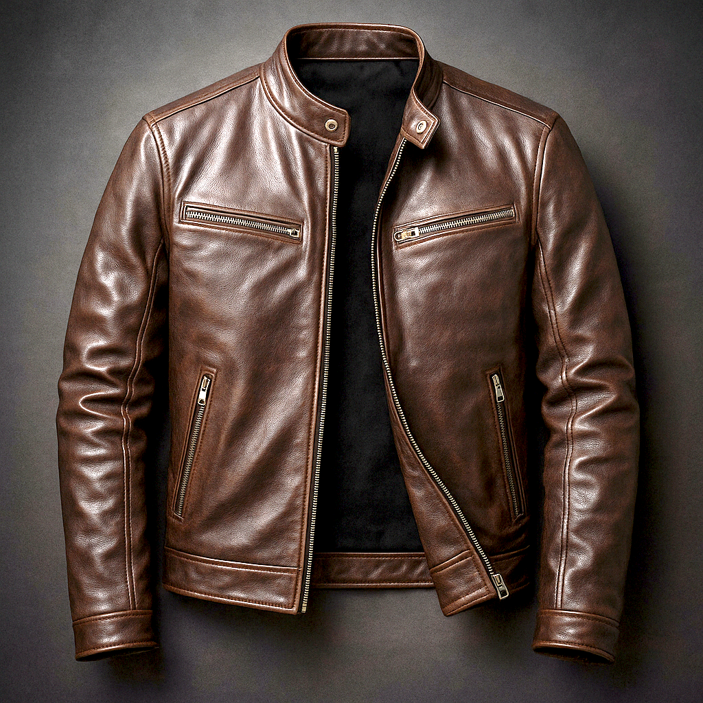 Men's Classic Leather Biker Motorcycle Jacket