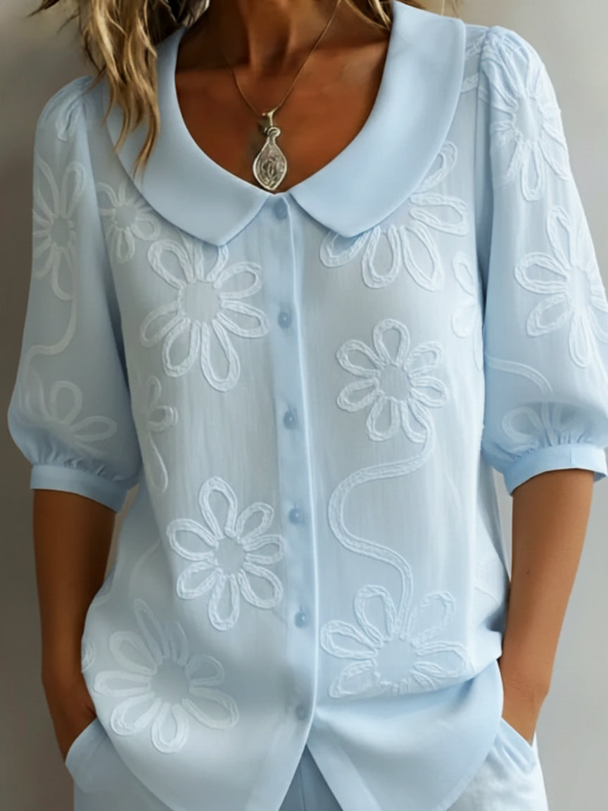 Women's Floral Embroidered Peter Pan Collar Blouse