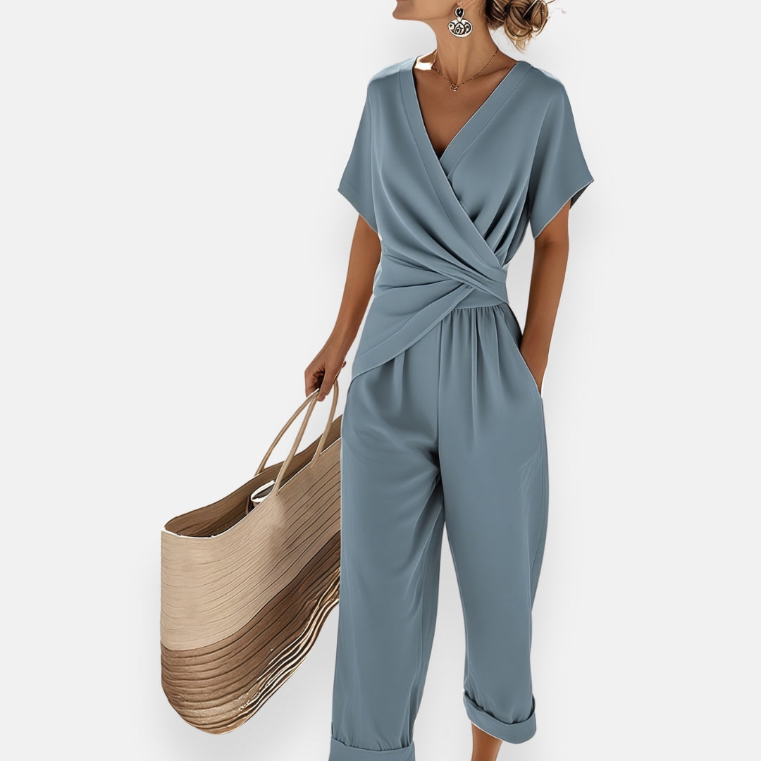 Women's Relaxed Twist-Front Wide Leg Jumpsuit