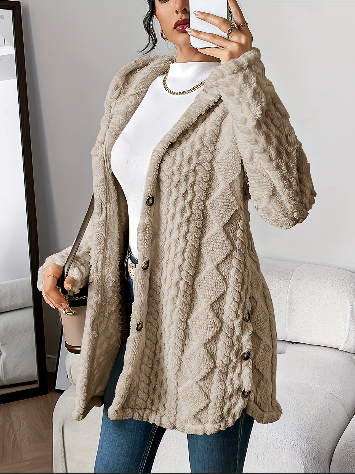 Women's Cable Knit Cardigan with Hood