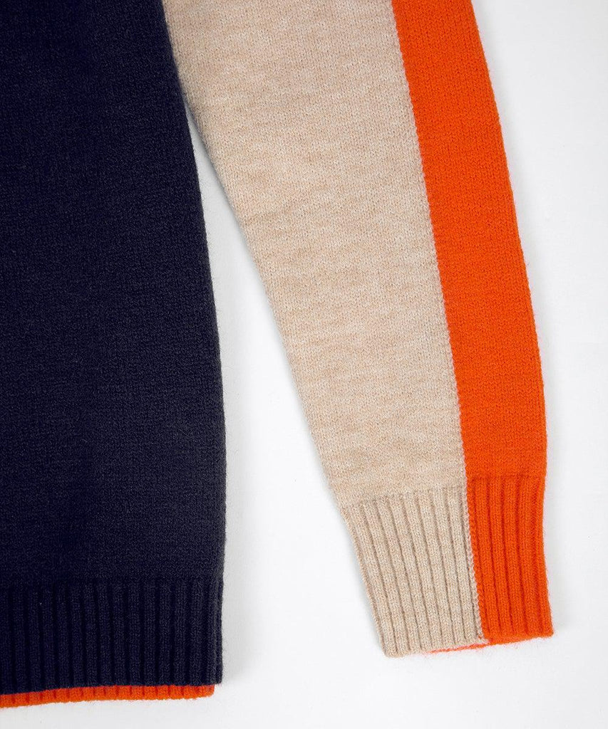 Women's Color Block Knit Sweater with Contrast Sleeves