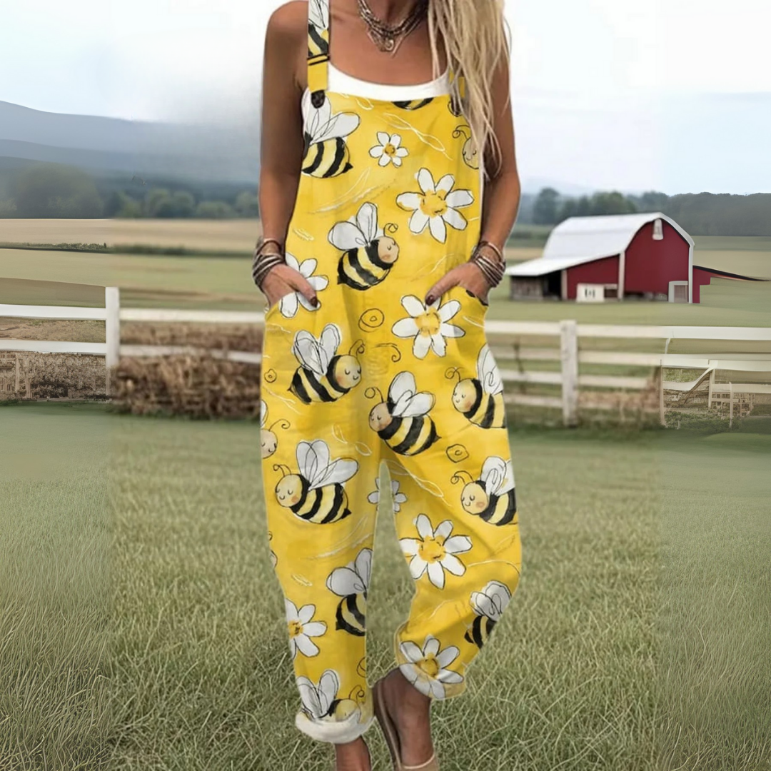 Women's Bee Print Relaxed Overall Jumpsuit