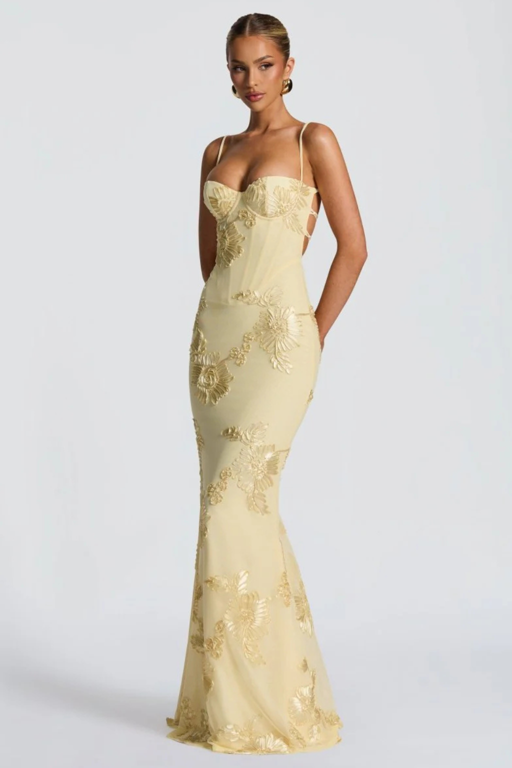 Women's Floral Embroidered Corset Maxi Dress