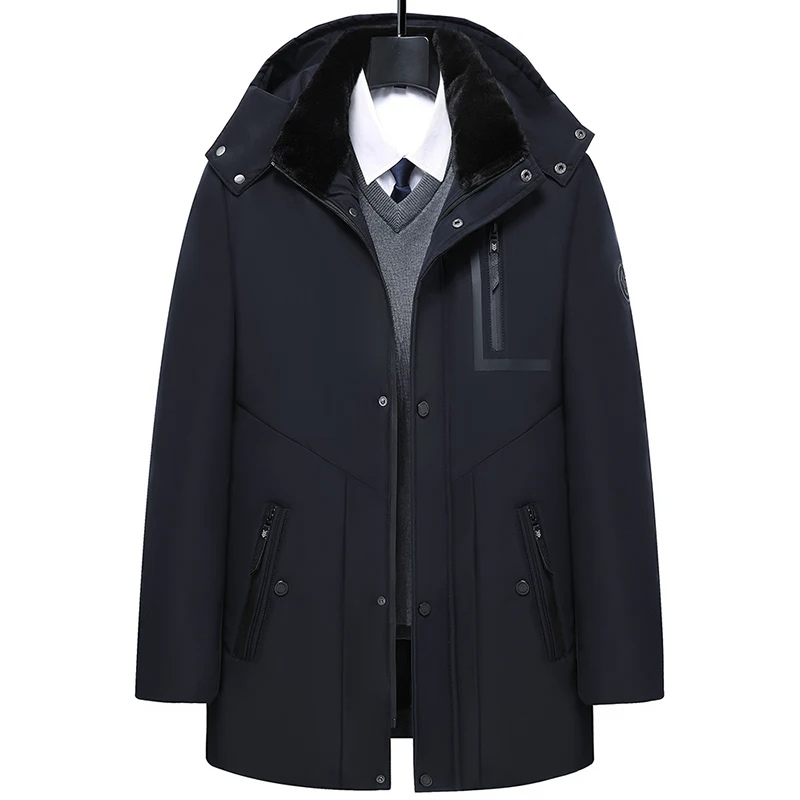 Warm Winter Parka for Men with Removable Hood and Practical Zippers