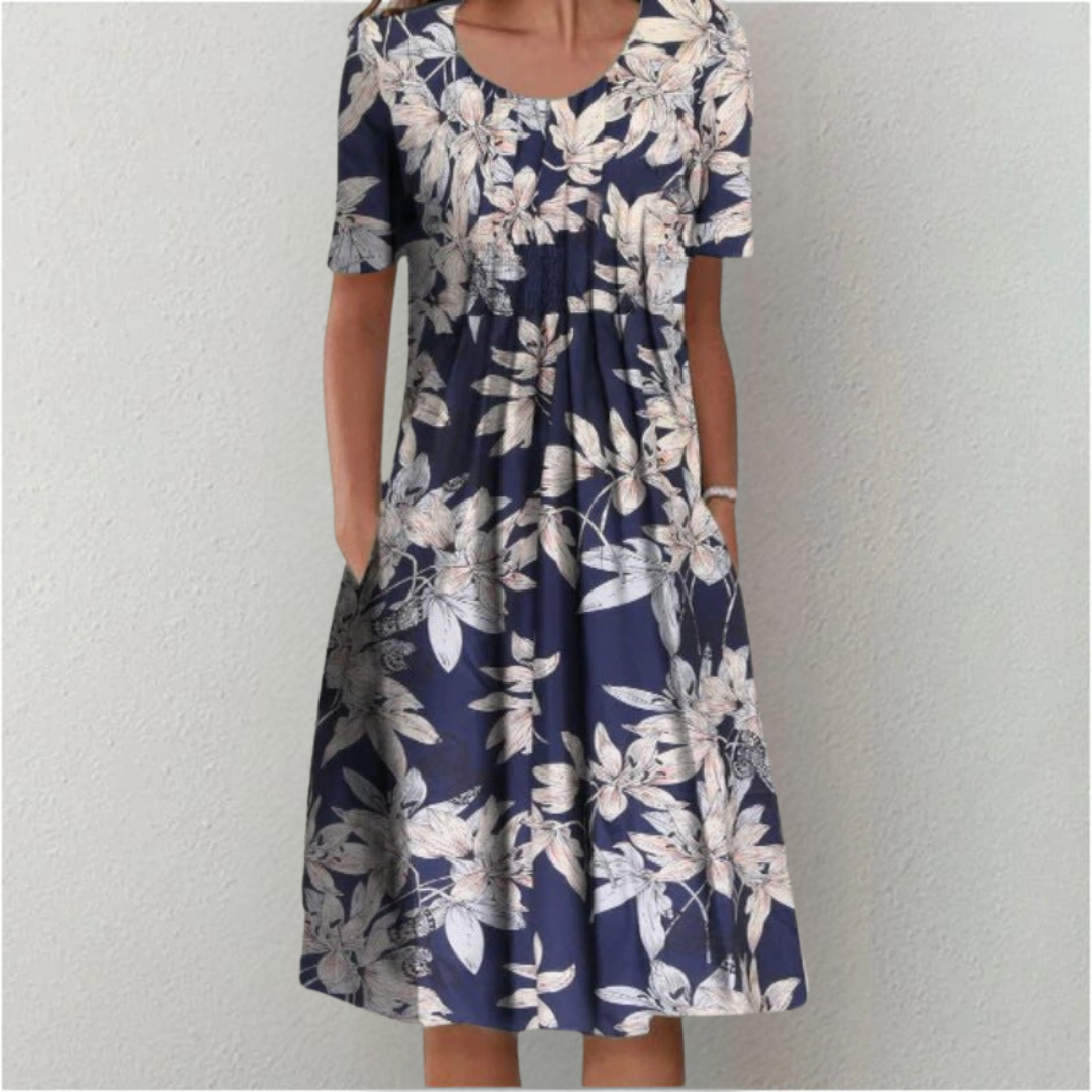 Women's Floral Print Midi Dress with Relaxed Everyday Elegance