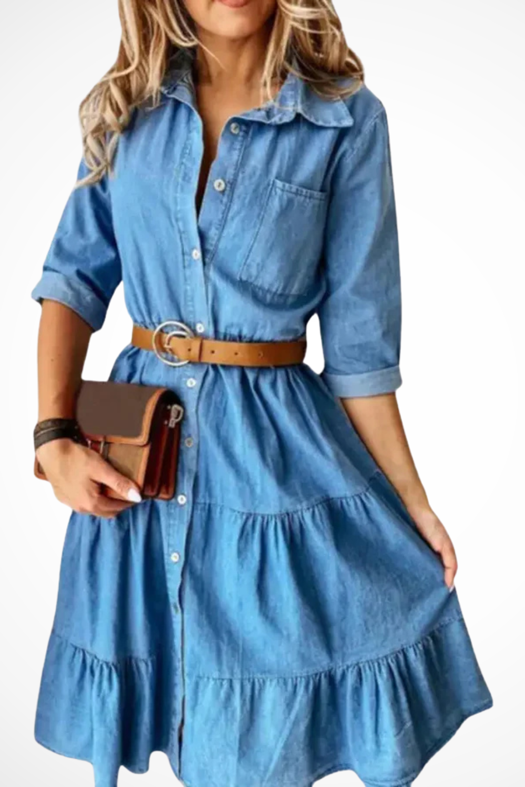 Women’s Button-Up Tiered Midi Dress for Casual Chic Everyday Elegance